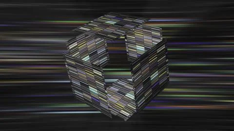 Shimmering 3D striped cube. Motion. Glowing and flashing square in virtual space Stock Illustration