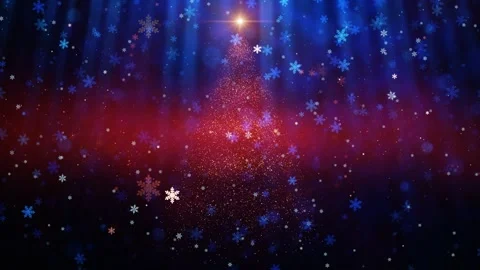 A shimmering, abstract Christmas tree illuminates a dark background filled with Stock Footage 345375155