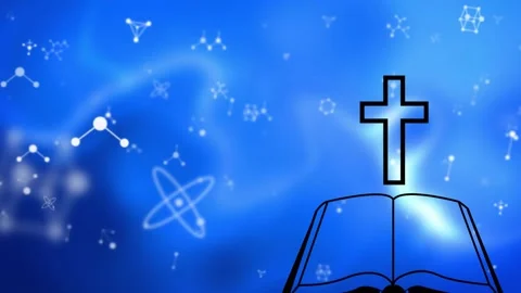 Shimmering backdrop causing drifting molecular motifs, cross-book silhouette Stock Footage 317116731