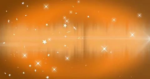 Shimmering cluster of white star sparkles floating across orange gradient Stockillustratie