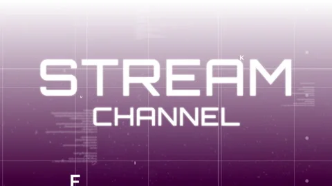 Shimmering effect starting STREAM CHANNEL text pulsing over purple grid, 動画素材 311475043