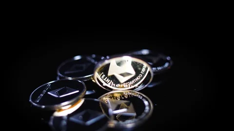 Shimmering etherium crypto coins Stock Footage 124908584