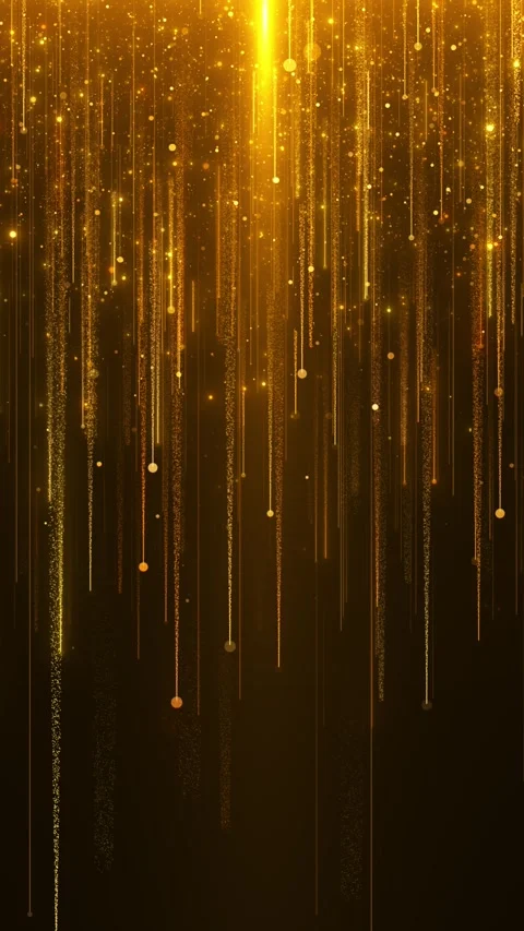 Shimmering gold strands fall like luminous rain across a rich dark field, Stock Footage 341023131