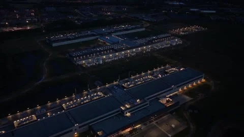 Shimmering Meta data infrastructure lit up at sunset. Stockbeeldmateriaal 318620465