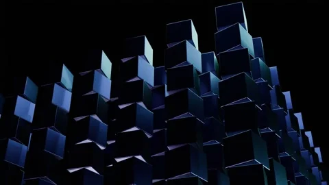 Shimmering Metallic Blue Cubes: Dynamic Geometric Abstract Motion Graphics .. Stock Footage 329655757