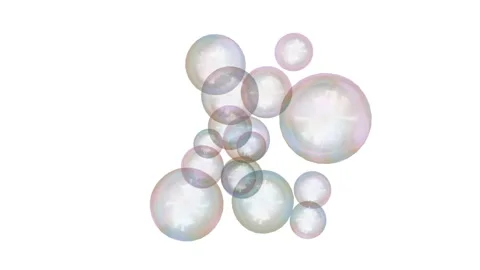 Shimmering multi-colored transparent soap bubbles inflate on a white background. Stock Footage 302166189