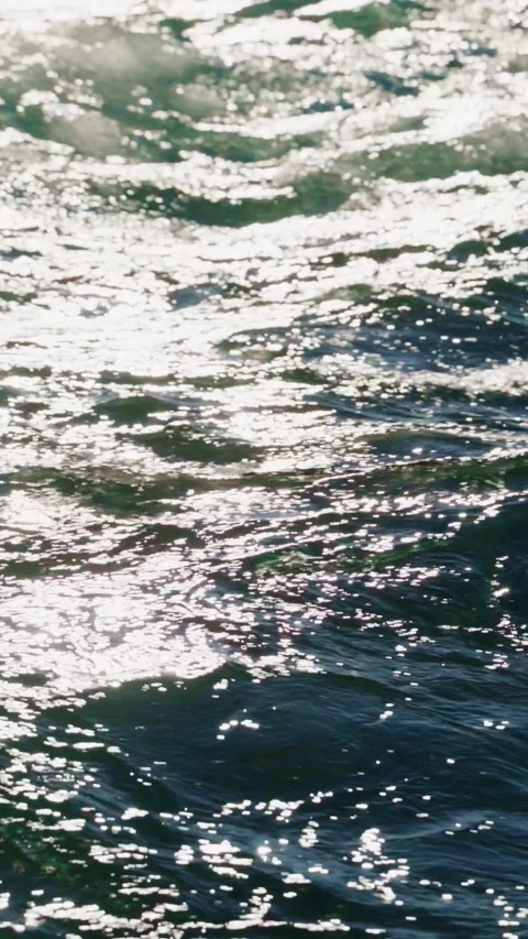 Shimmering ocean waves sparkle under bright sunlight at the beach Stock Footage 312855974