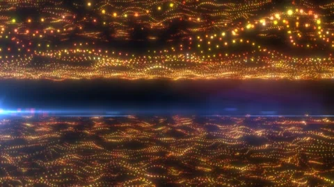 Shimmering orange glowing particles forming a flowing wave surface with fut.. Stock Footage 317957273