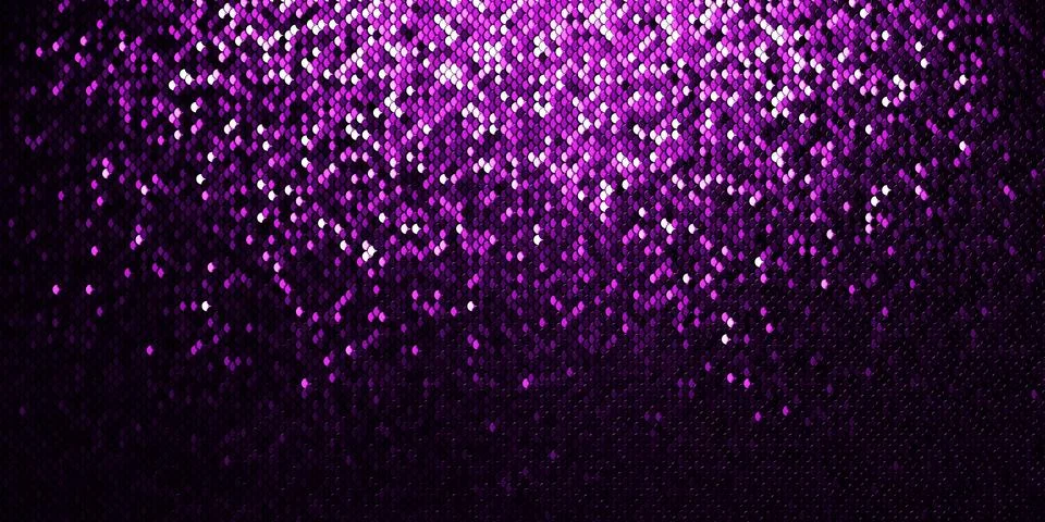 Shimmering purple sequins in gradient pattern on black background Stock Illustration