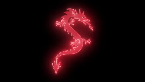 A shimmering red dragon appears on a dark background, then disappears. Animation Stock Footage 258375247