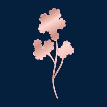 Shimmering rose gold botanical element on a dark blue background Stock Illustration