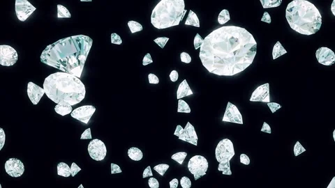 Shimmering Rotating Diamonds Falling in Slow Motion, 4K Loop on Black Background 스톡 동영상 308954976