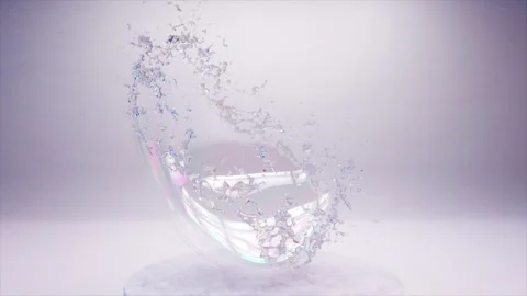 Shimmering soap bubble burst in 3D animation, a dance of iridescent fragments Stock Footage 257774827