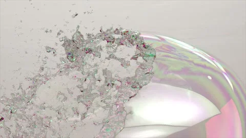 Shimmering soap bubble burst in 3D animation, a dance of iridescent fragments Video stock 257776595