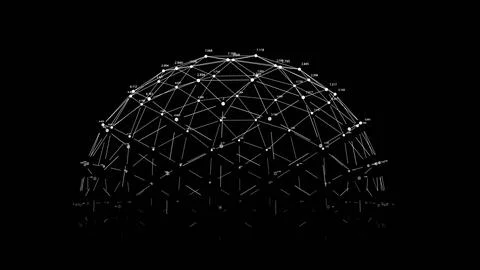 A shimmering sphere of lines and dots in the night sky Stock Photos