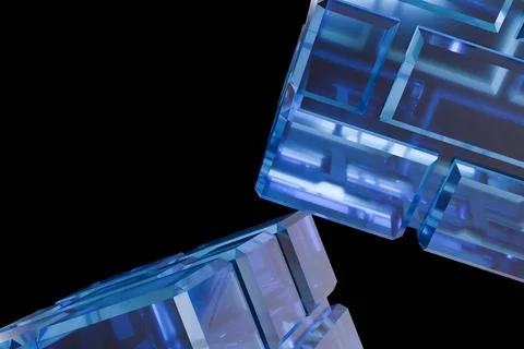 Shimmering translucent blue cubes with complex internal geometric refractio.. Stock-Illustration