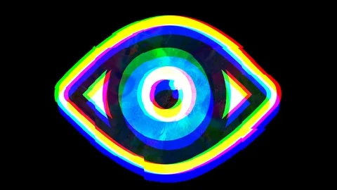 Shimmering vibrating open eye symbol, glitch effect animation lo Stock Footage 89799639