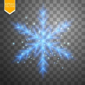Shine blue snowflake with glitter isolated on transparent background. Christmas Stock Illustration