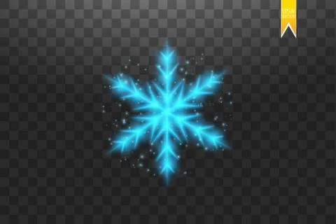 Shine blue snowflake with glitter isolated on transparent background. Christmas Stock Illustration