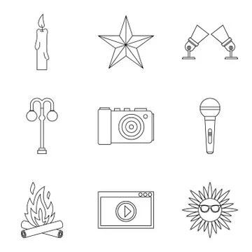 Shine forth icons set, outline style Stock Illustration