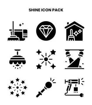 Shine Glyph Bundle Icons Pack Stock Illustration
