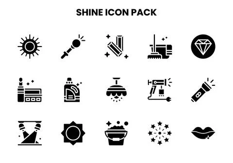 Shine Glyph Vector Icons Pack Illustrazione stock