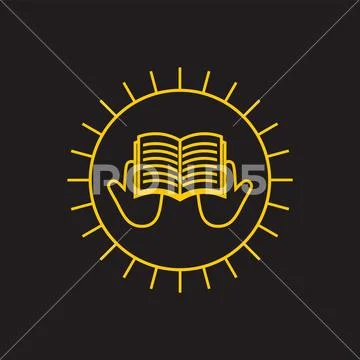 Shine hand open book thin line education logo vector Stock Illustration