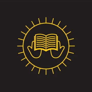 Shine hand open book thin line education logo vector Stock Illustration