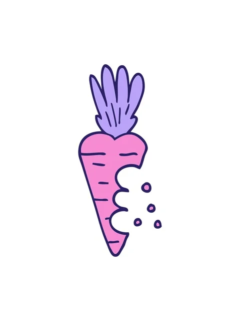 Shine light effect animation of cartoon doodle carrot with bite marks Video stock 323597717