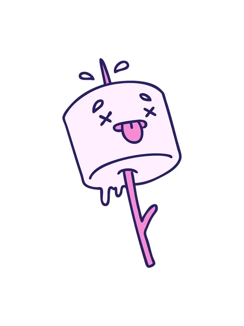 Shine light effect animation of cartoon marshmallow impaled on a campfire sti Stock Footage 324176416