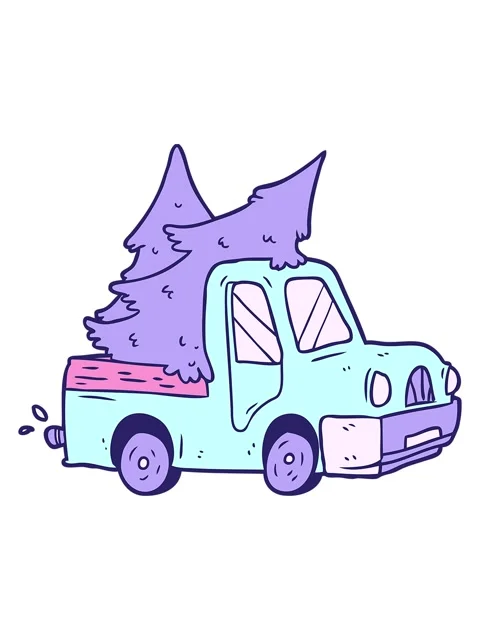 Shine light effect animation of cartoon pickup truck carrying christmas trees Video stock 324422610