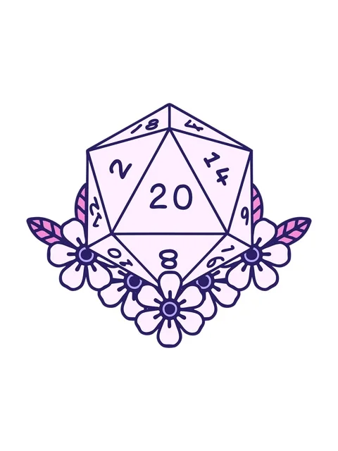 Shine light effect animation of D20 dice roll with floral element Stock Footage 324134008