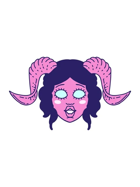 Shine light effect animation of Retro Tattoo Style tiefling character face Stock Footage 324444408