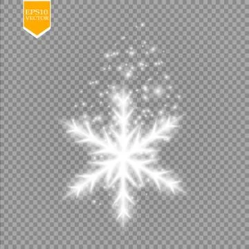Shine white snowflake with glitter isolated on transparent background. Christmas Stock Illustration