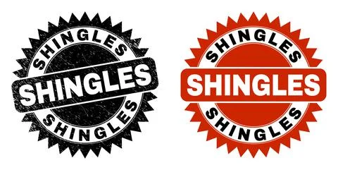 SHINGLES Black Rosette Stamp with Rubber Texture Stock Illustration