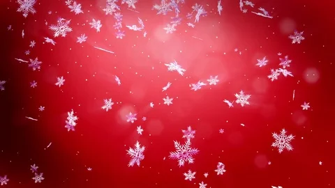 Shining 3d snowflakes float in air in slow motion and shine at night on a red Stock Footage 83375730