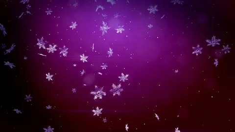 Shining 3d snowflakes float in air in slow motion at night on a purple Stock Footage 83376388