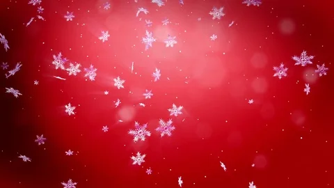 Shining 3d snowflakes float in air in slow motion at night on a red background Stock Footage 83376492