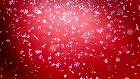 Shining 3d snowflakes float in air in slow motion and glowing on a red Stock Footage 83386473