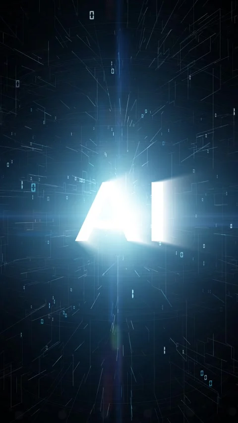 Shining AI tags on artistic dark blue digital computer cyberspace background Stock Footage 346784949