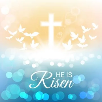 Shining and birds with He is risen text for Easter day Stock Illustration