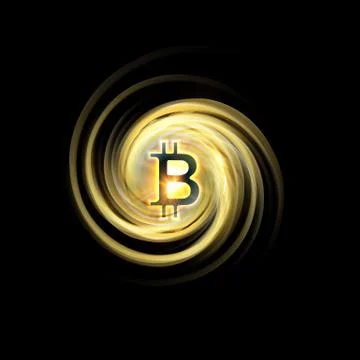 Shining bitcoin symbol, light splashes and sparks. Golden blockchain galaxy Illustrazione stock