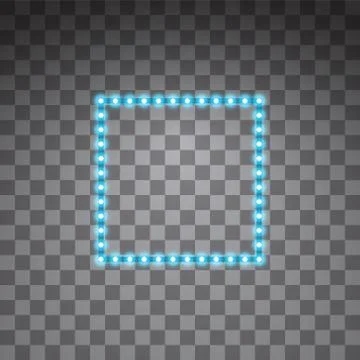 Shining blue led vector square frames, neon illumination on transparent Stock Illustration