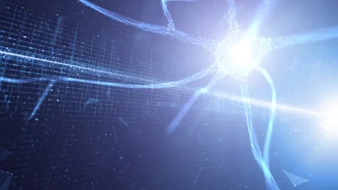 Shining blue neurone cell on a digital cyber space background Stock Footage 339719480