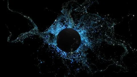 Shining blue particles in black space, fluctuations Stock Illustration