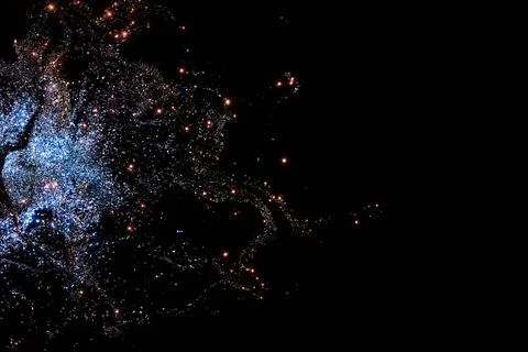 Shining blue particles in black space, fluctuations Stock Illustration