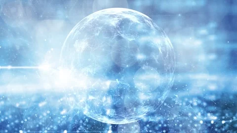 Shining bright blue digital data sphere technology background Stock Footage 337368617