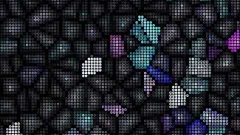 Shining bright light of subtle colorful movements with dots, black background Stock Footage 310331090