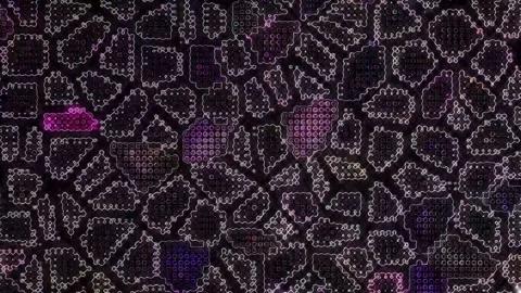 Shining bright light of subtle colorful movements with dots, black background Video stock 310406620