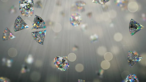 Shining brilliant diamonds in light rays 3D render seamless loop animation Stock Footage 149023127